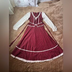 Homemade Gunne Sax velvet corset vintage 1970s prairie mini peplum dress